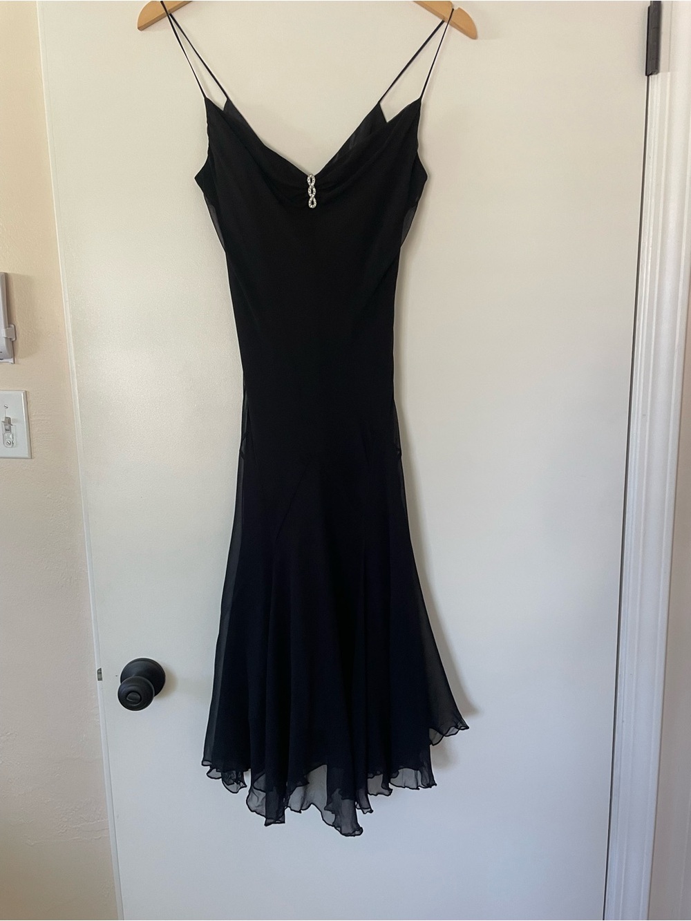 Milly Silk Black Bias Cut Slip Dress with Delicate Chain Detail